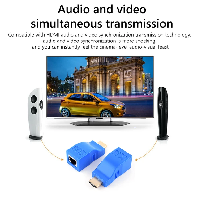 Prolongateur vidéo compatible HDMI vers RJ45, 4K, 3D, HDTV 1.4, jusqu'à  30M, extension vers RJ45 sur réseau Cat 5E/6, adaptateur Ethernet LAN -  AliExpress