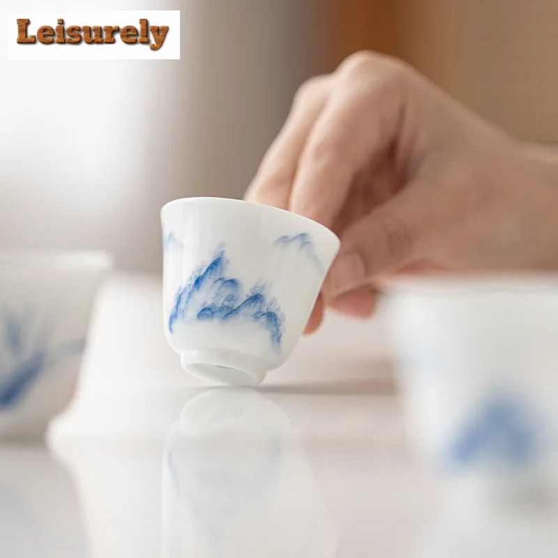 Underglaze Color Hand-painted Landscape Teacup White Porcelain Fragrant Master Cup Small Tea Bowls Meditation Cup Kung Fu Teaset