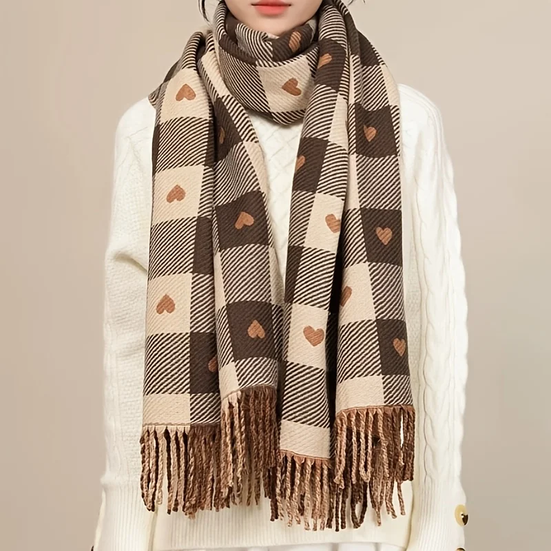 New Elegant Winter Scarf, Heart Pattern Design, Perfect for Cold Weather Outings and Travel, Stylish Winter Accessory
