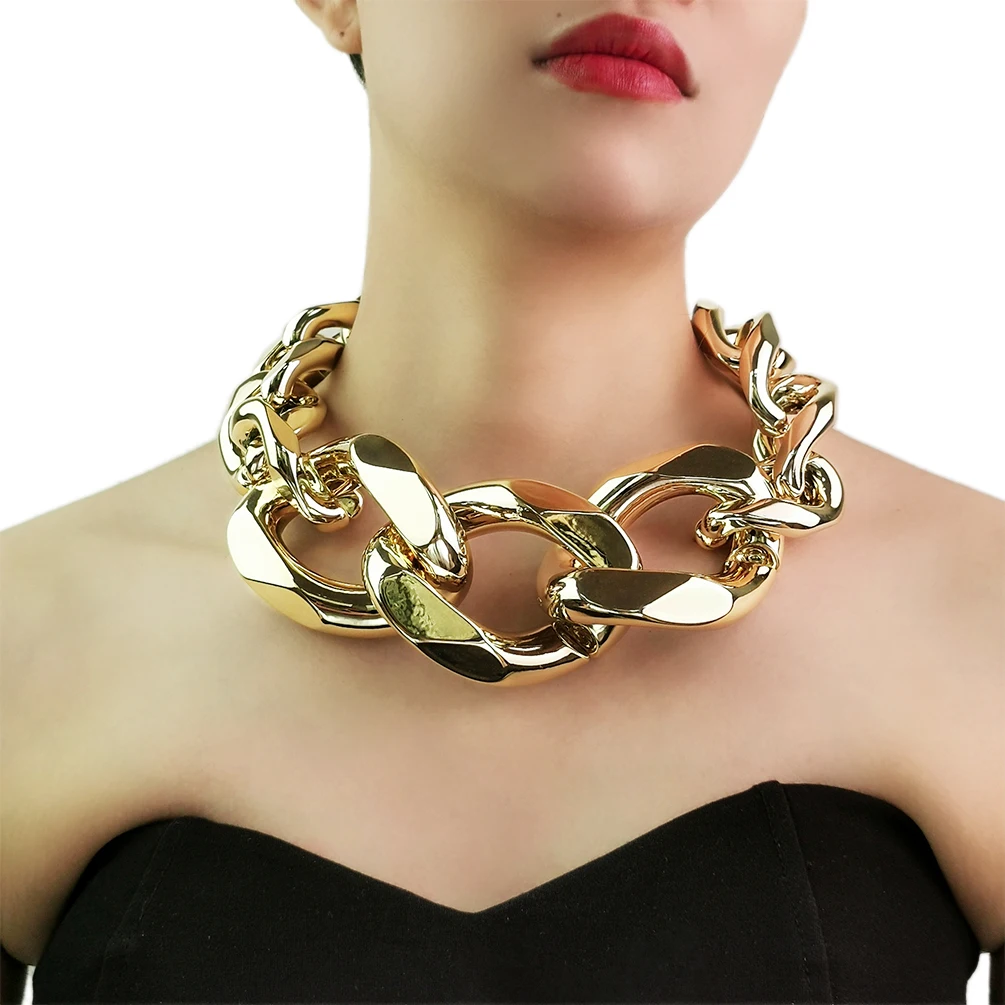  Punk Metal Thick Chain Choker Necklace Women's Trend Hip Hop  Golden Metal Chunky Chain Collar Necklace Fashion Jewelry : Clothing, Shoes  & Jewelry