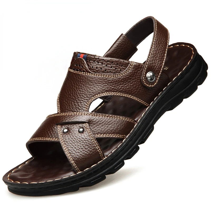 

Men's Leather Sandals Summer Classic Men Shoes Beach Slippers Male Gladiator Sandal Breathable Walking Footwear Casual Shoe