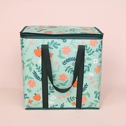 Insulated Reusable Grocery Tote - Durable Design with Zipper Closure and Storage Pockets (Green)