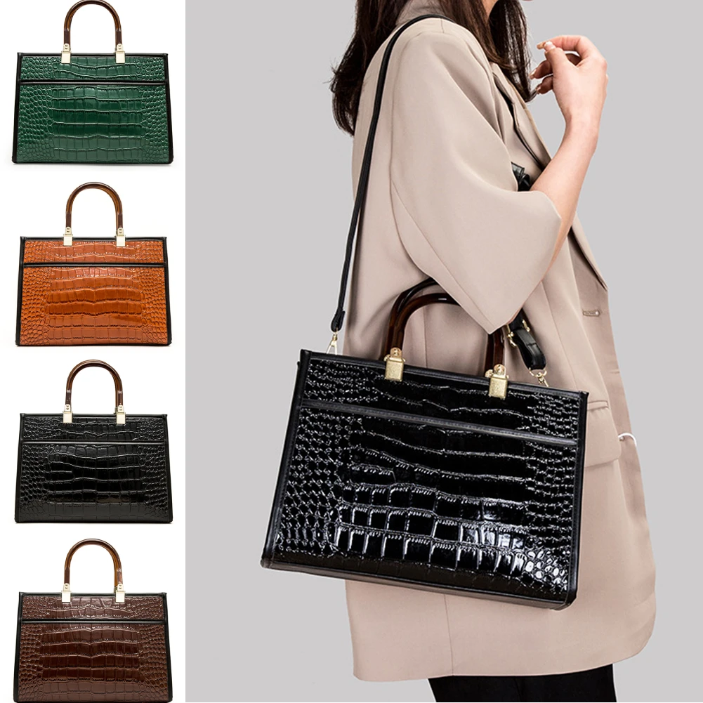 3-Layer Large Capacity Women's Shoulder Bags Crocodile Print PU Leather  Handbags Fashion Designer Women's Solid Color Tote Bag - AliExpress