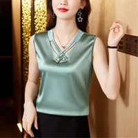 2024 Summer New High-end Camisole Women's plus size Ice Silk Top Sleeveless Base Shirt Satin Vest 4