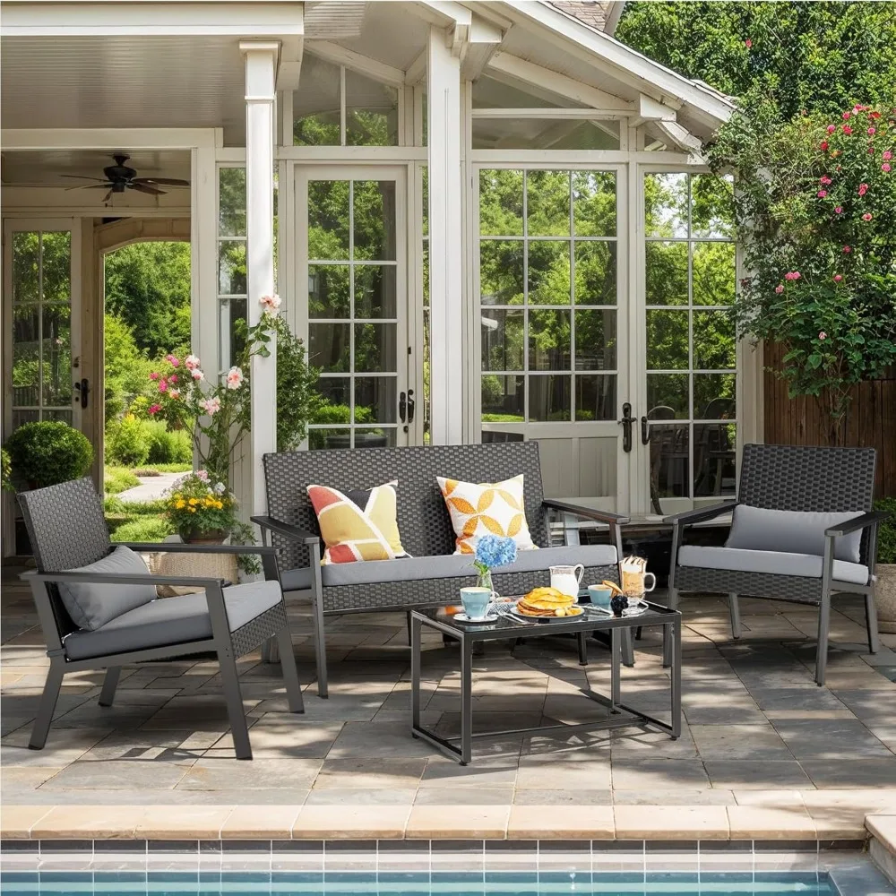 Outdoor Wicker Patio Furniture Set with Deep Seating Cushions and Table for Balcony, Backyard, and Porch 6