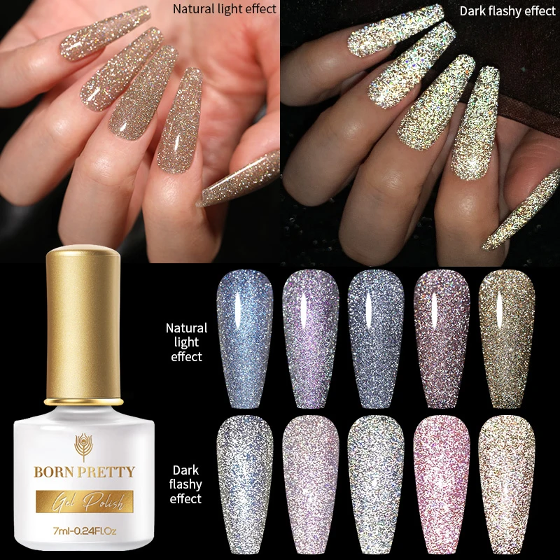 

BORN PRETTY Reflective Glitter Gel Nail Polish Sparkling Sequins Soak Off Semi Permanent Varnish Cat Magnetic Gel For Manicure