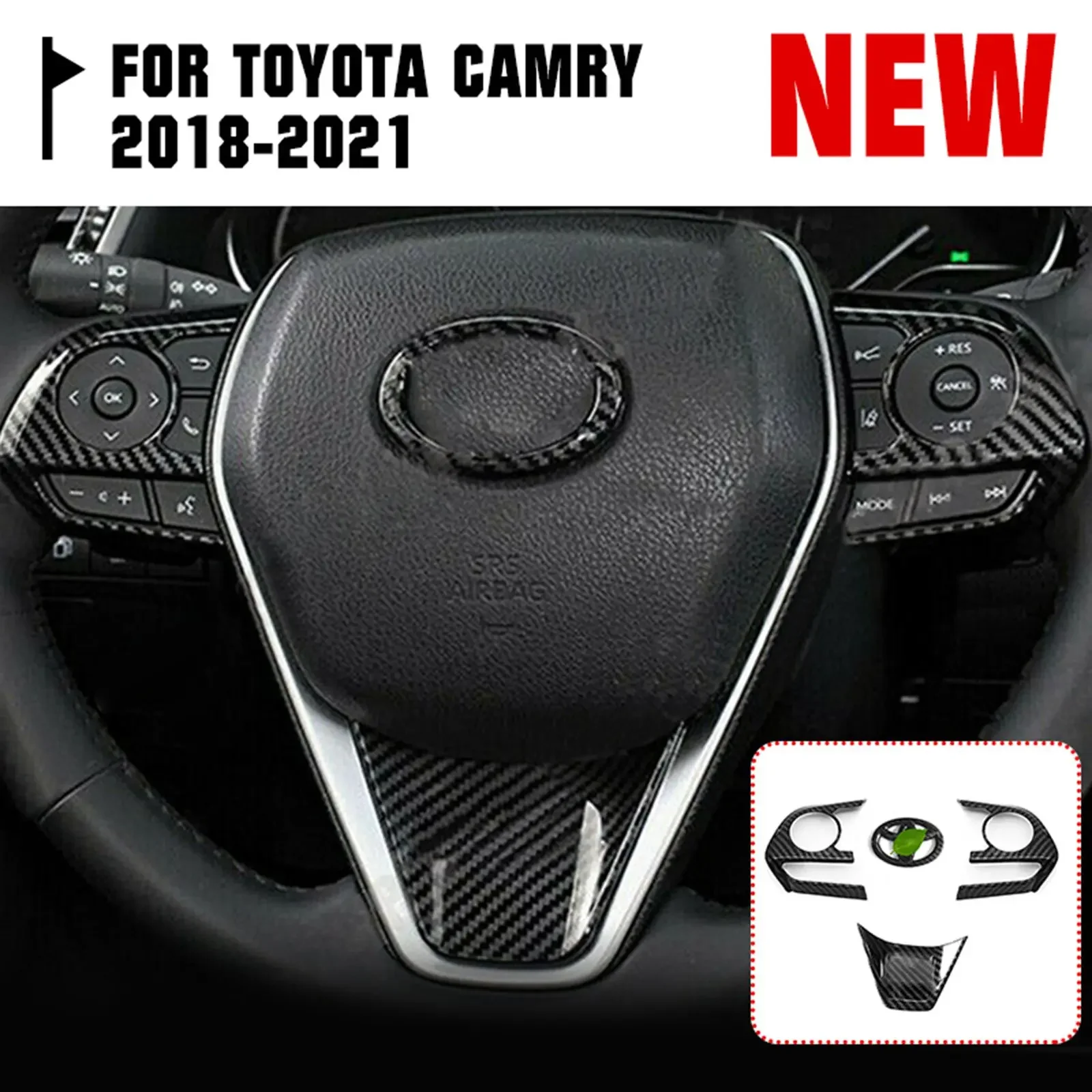 

4Pcs Fit 2018-2021 for Toyota Camry Carbon Fiber Car Steering Wheel Decor Frame Trim Vehicle Car Auto Accesories Interior