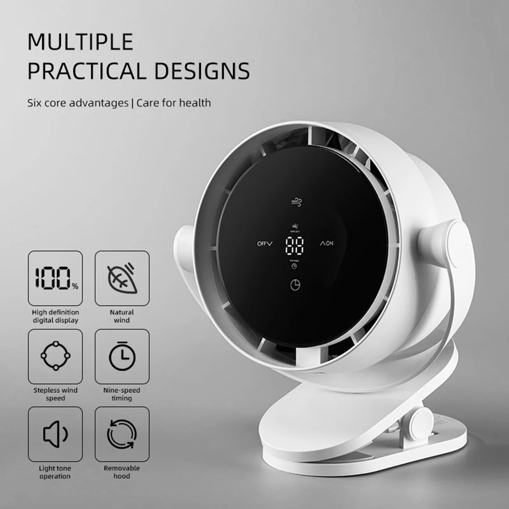 Type-C Rechargeable Table Fan Clip-on LED Display Electric Fan Silent Shaking Head/360 Degrees Rotating Mini Desk For Office