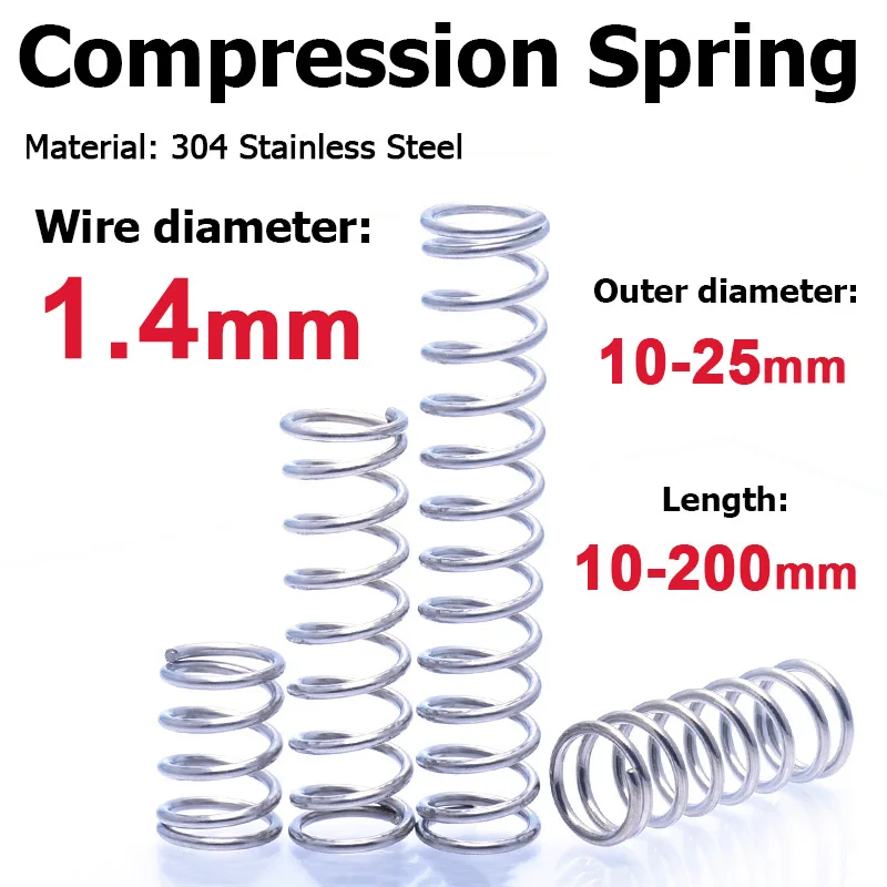 

2-10pcs Wire Diameter 1.4mm 304 Stainless Steel Spring Steel Y-shaped Compression Spring OD 10/11/12/13/15/16/17/18/20/22/25mm