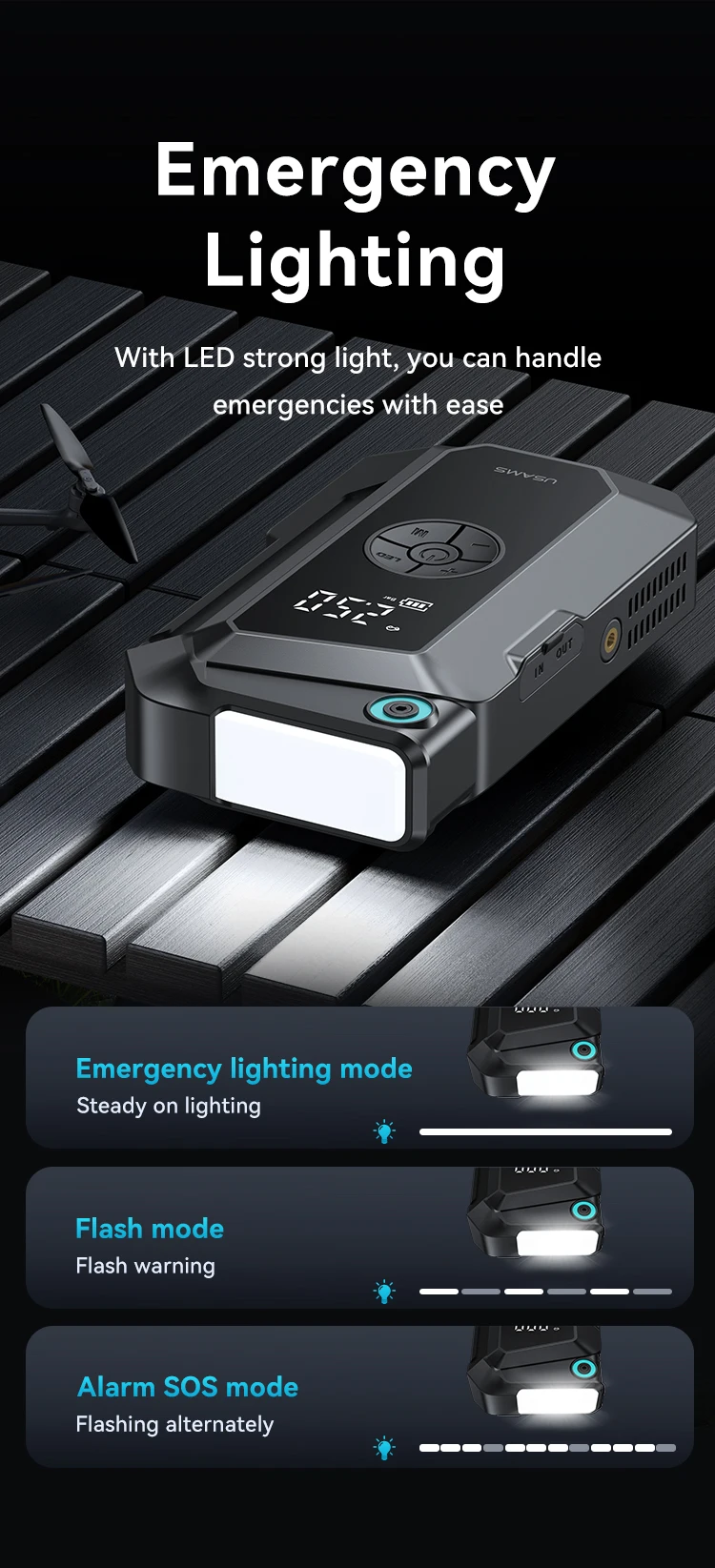 USAMS ZB287 2 in 1 8000MAH Car Jump Starter