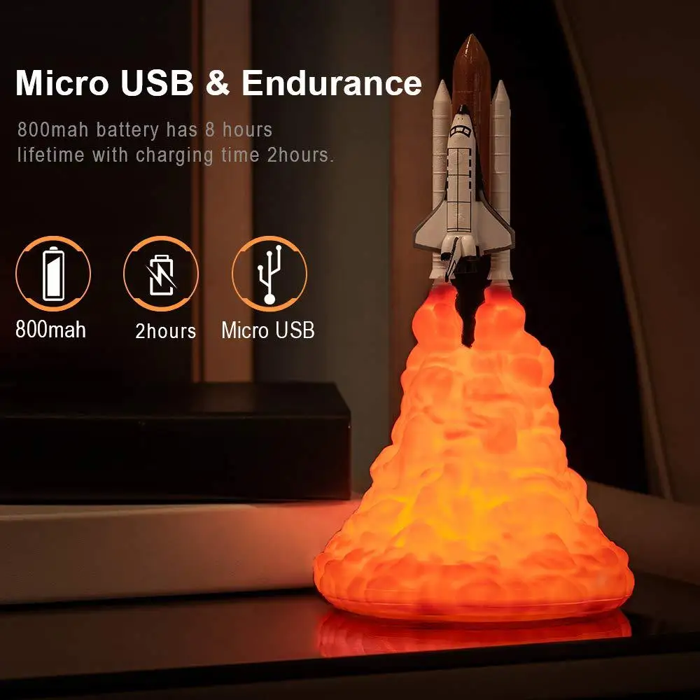 3D Print LED Night Lamp Space Shuttle Rocket Night Light USB Rechargeable Space Desk Lamp For Christmas Birthday Children's Gift