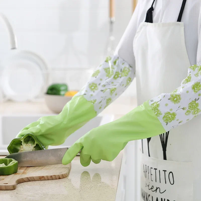 1Pair Lengthen Dishwashing Cleaning Gloves Silicone Rubber Dish Washing Glove for Household Scrubber Kitchen Clean Tool dishwashing gloves