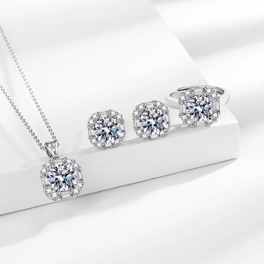 Women's 925 Sterling Silver Jewelry Set Inlaid Square AAAAA Zircon Women's Fashion Party Wedding Accessories 1