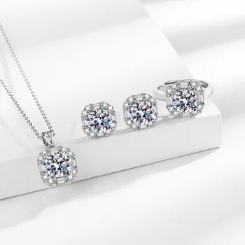 Women's 925 Sterling Silver Jewelry Set Inlaid Square AAAAA Zircon Women's Fashion Party Wedding Accessories 1