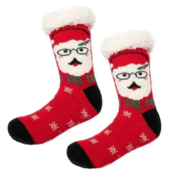 Cozy Women's Fuzzy Plush Winter Slipper Socks - Non-Slip, Warm, and Fluffy with Cute Cartoon Design - One Size (Santa Claus)