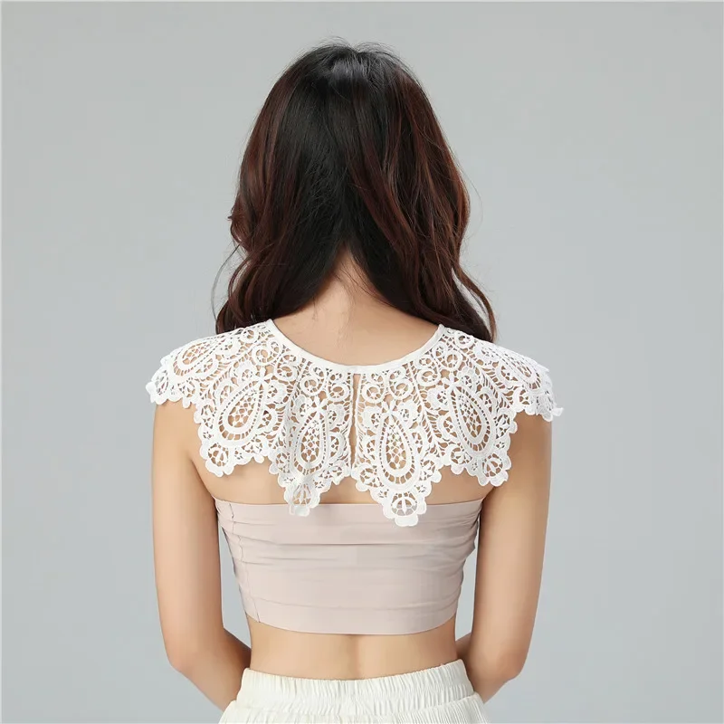 New White Milk Silk Big Collar Flower Korean Women's Hollow Lace Detachable Lapel Shirt Fake Collar Women Clothes Accessories