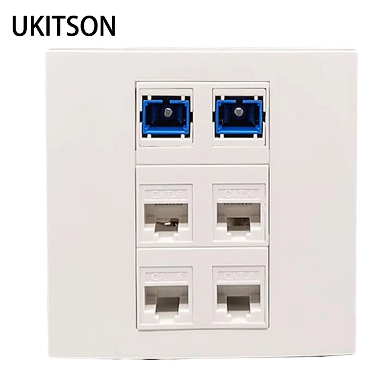 

4 Plugs CAT6 RJ45 Ethernet LAN Connector Wall Panel 86x86mm With 2 Ports SC UPC Optical Fiber SC-SC Female Network Faceplate