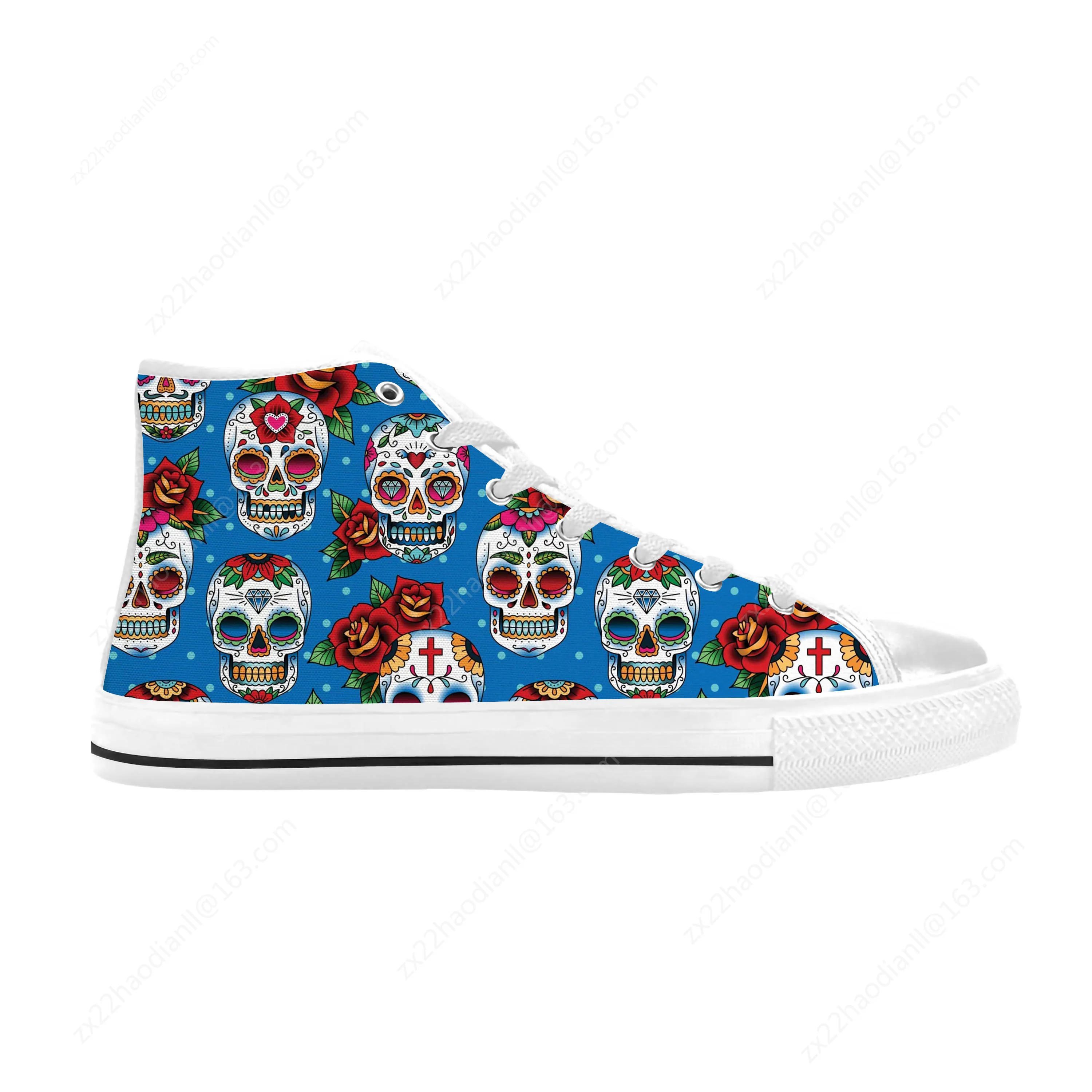 Sugar Skull All Souls Day Floral Skeleton Flowers Casual Cloth Shoes High Top Comfortable Breathable 3D Print Men Women Sneakers 4