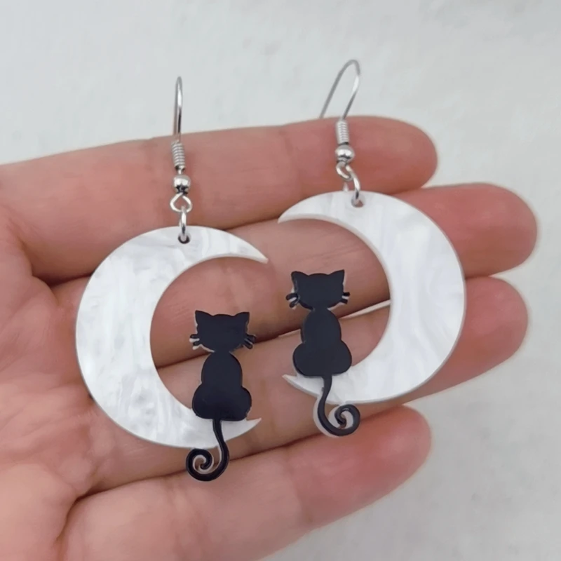 WEVENI Anime Cat Earrings - Enamel Alloy Kitten Dangle Drop Earrings, Sweet Pet Jewelry Gift For Women & Ladies (Black)