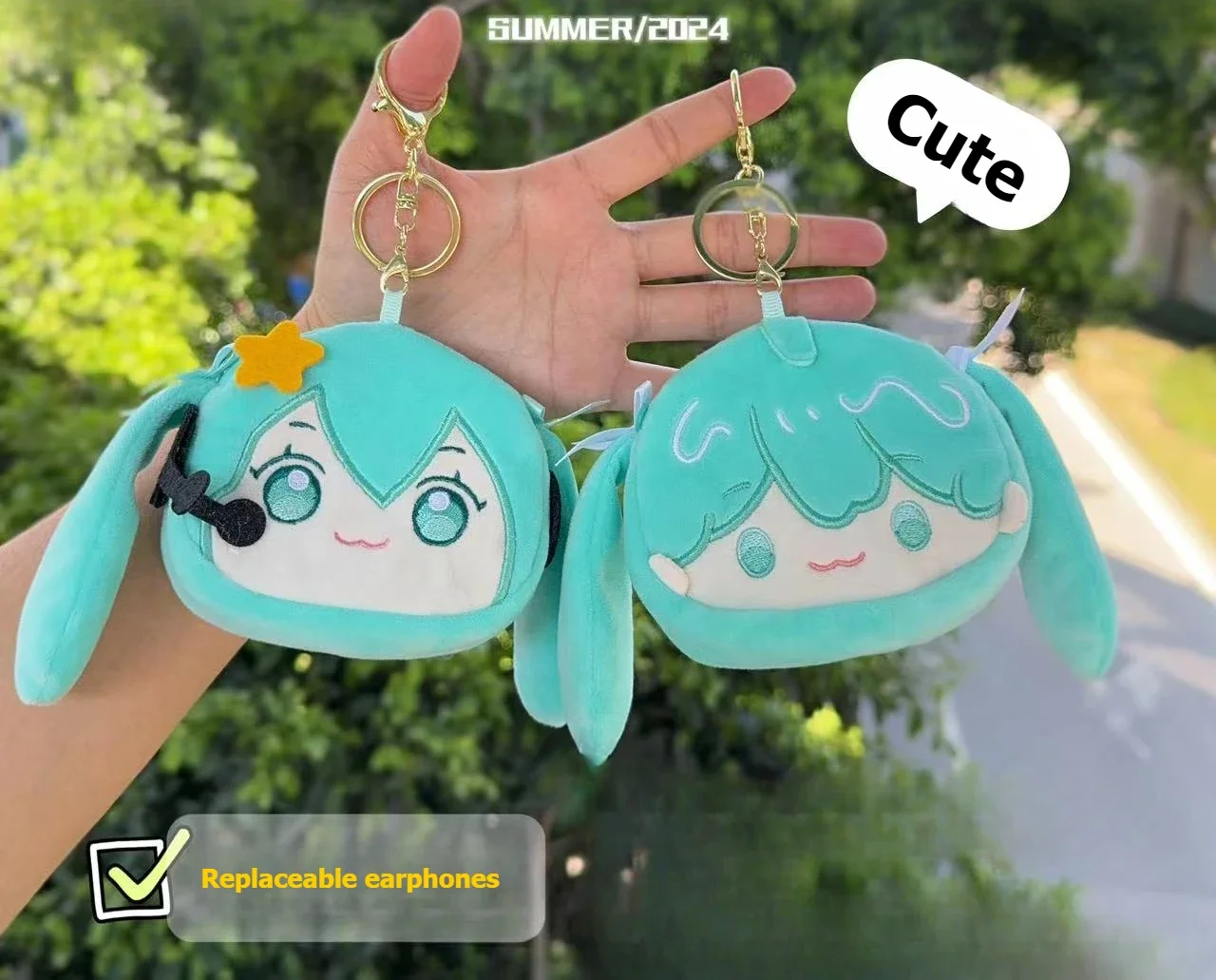 Anime Peripheral Hatsune Miku Bluetooth Headset Storage Bag Cute Cartoon Key Chain Plush Coin Purse