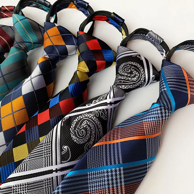 

Pre-tied Necktie For Men Women Paisley Style Zipper Tie Plaid Stripes Jacquard Classic 8cm Business Tie Men Wedding Accessories