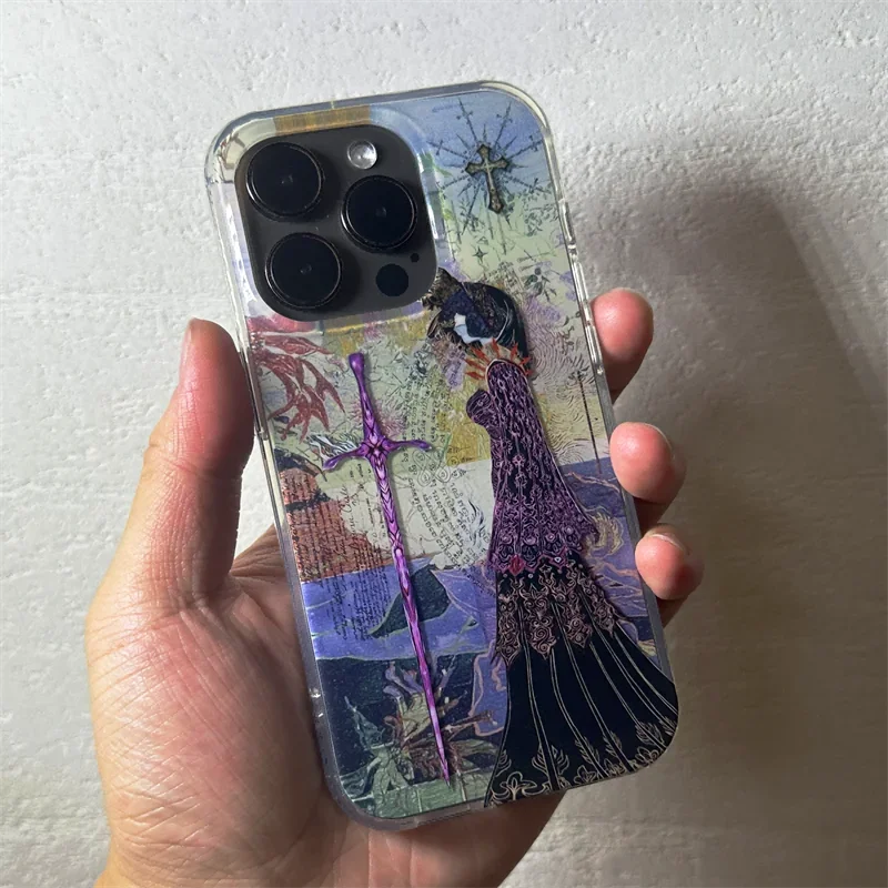 Vintage Angelic Cross Phone Case – Y2K European Knight Design