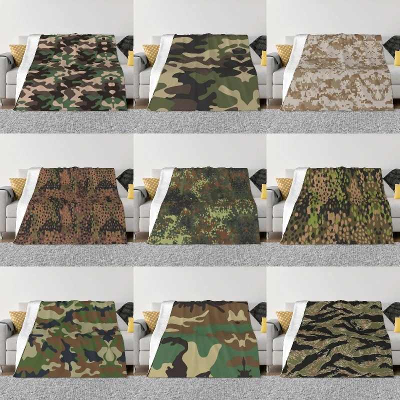 Flecktarn Camo Sofa Fleece Throw Blanket Warm Flannel Military Army