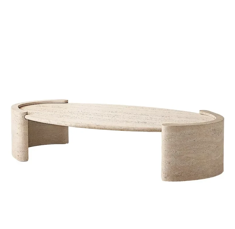 145x81x38CM/175x92x38CM Ellipse Marble Coffee Table Living Room Natural Marble Stone Travertine Cardin Oval Tables Furture