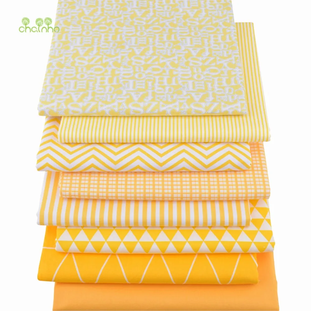 Chainho,Printed Twill Weave Cotton Fabric,Patchwork Cloth,DIY Sewing Quilting Material,Yellow Geometric Patterns,40x50cm,281-290