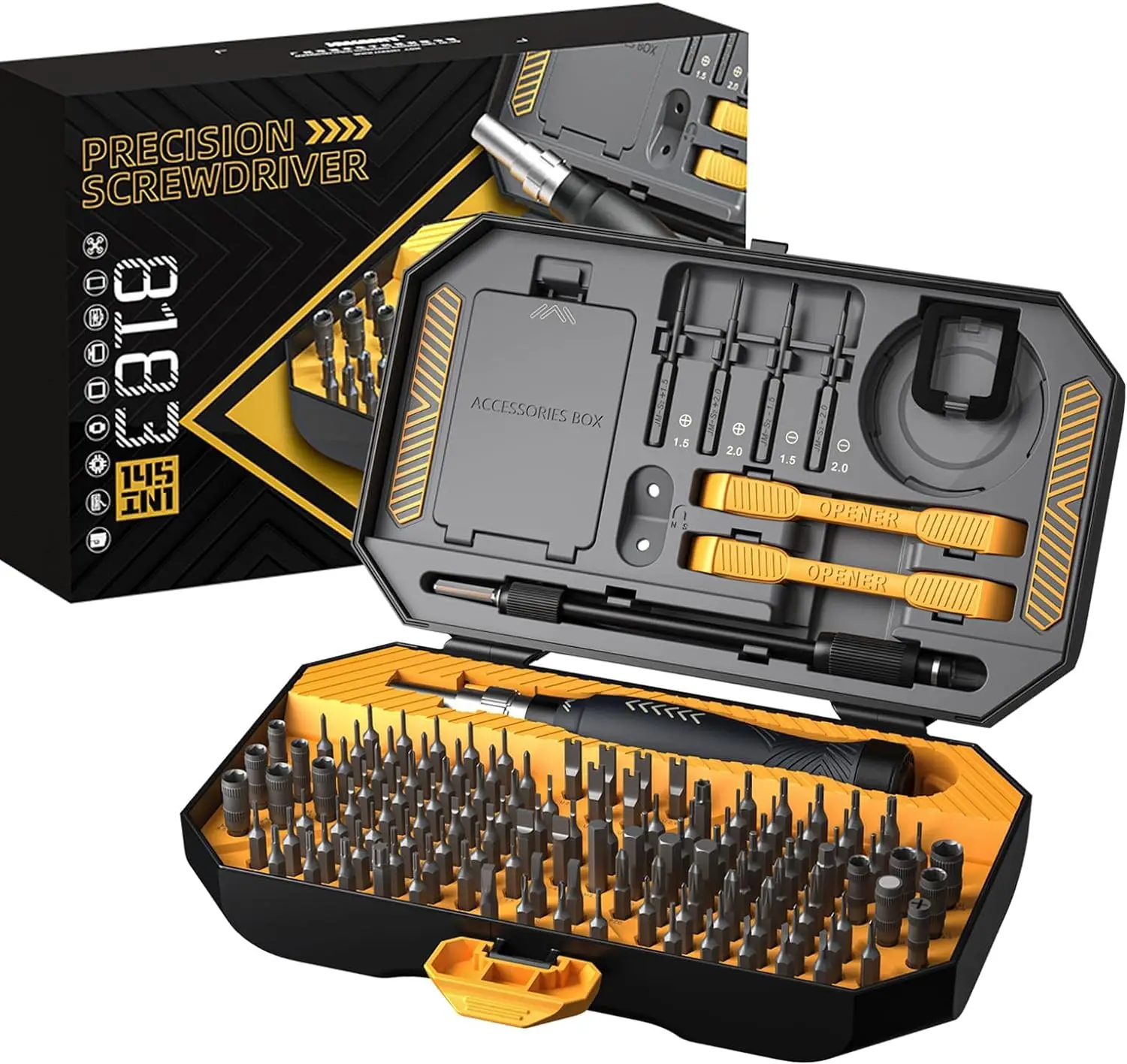 Conjunto de Chaves de Precisão JAKEMY JM-8183 145 em 1 com Pontas Magnéticas CR-V e Cabo ESD para Reparo Eletrônico de iPhone/Mac/PC