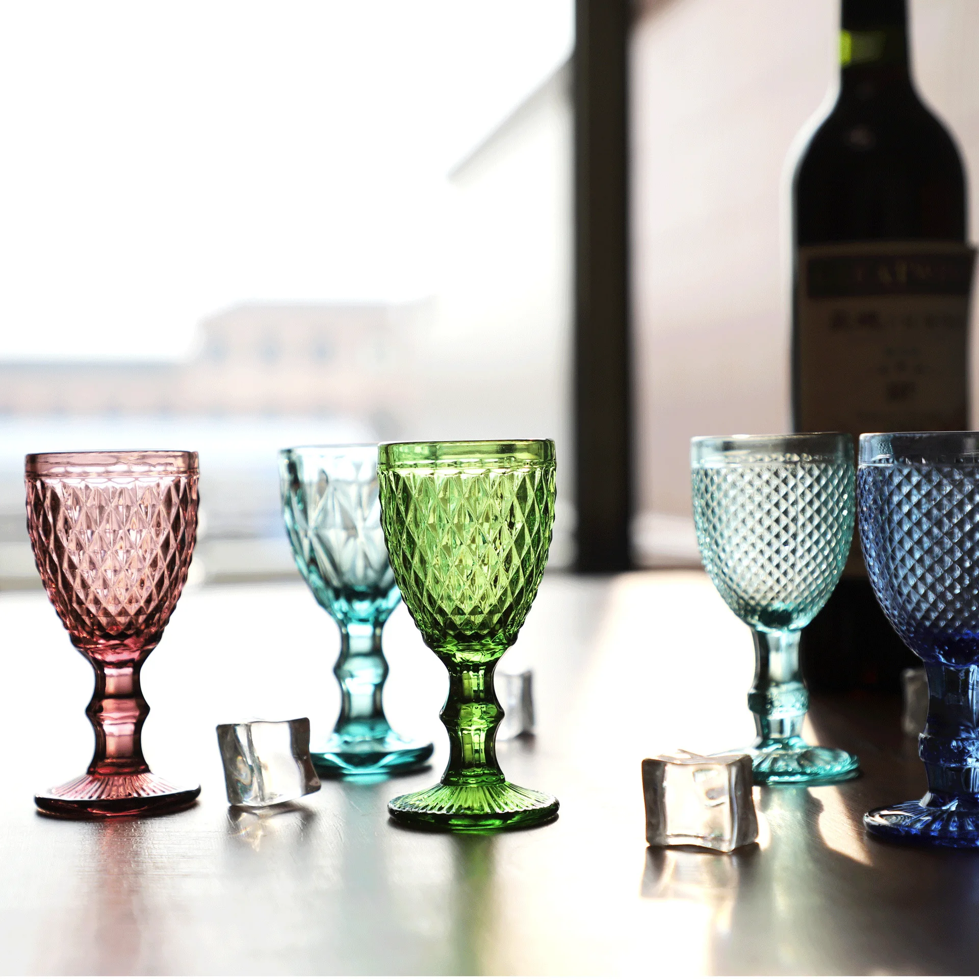 plastic shot glass 6 Pieces Pack 50ml Vintage Embossed Goblet Pressed Shot Glass Cups Set for Wine Spirit Soju Alcohol