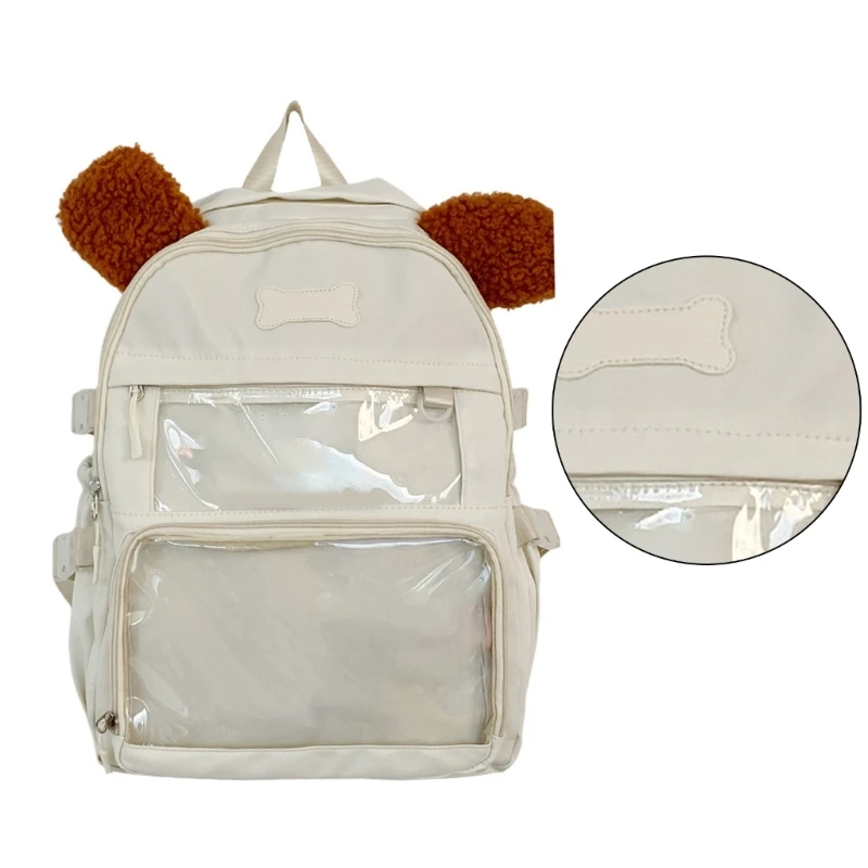 Fashionable Transparent Dog Themed Nylon Backpack with PVC Ita Bag Daypack for School Travel Shopping F3MD 3