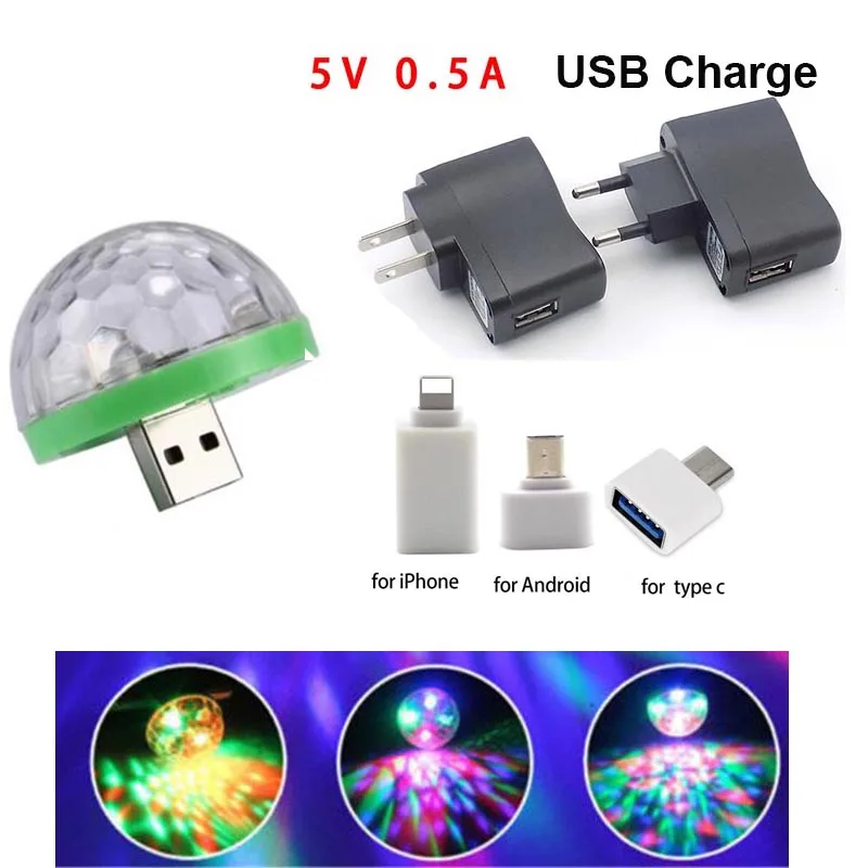 USB Mini Disco Light Ball Portable Led KTV Holiday Party Atmosphere Interior Colorful Decor Home Lamp A7