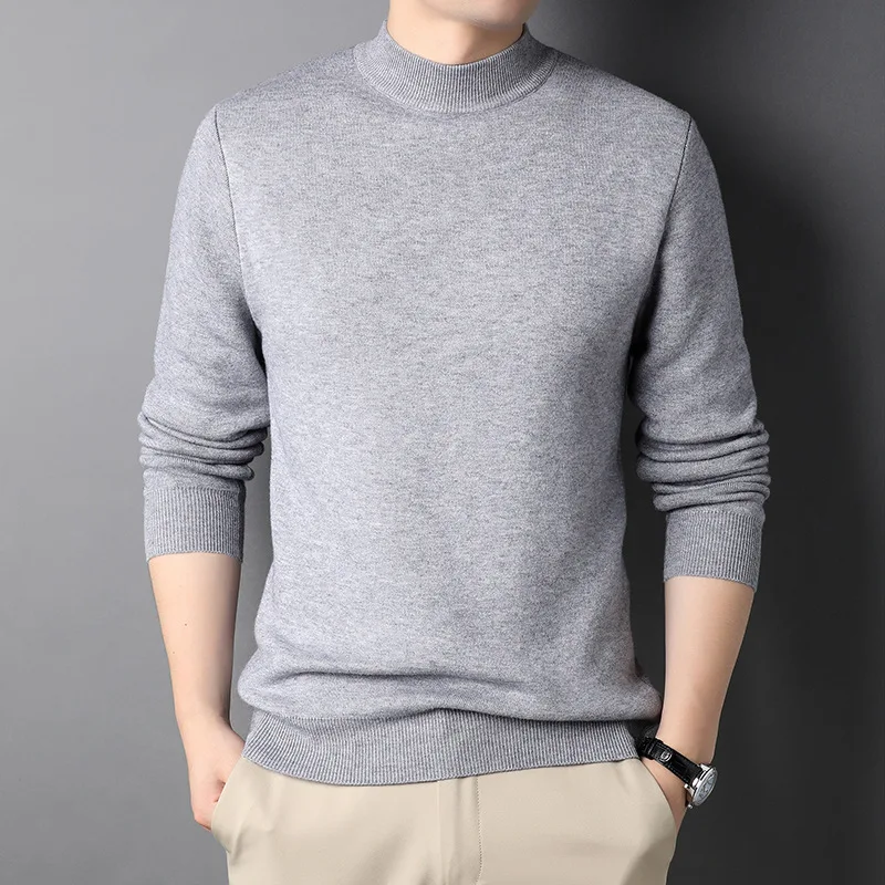 The New Autumn and Winter  Mens Sweater Clothing Fashion Plus Velvet Korean Version Half High Collar Thicken Keep Warm