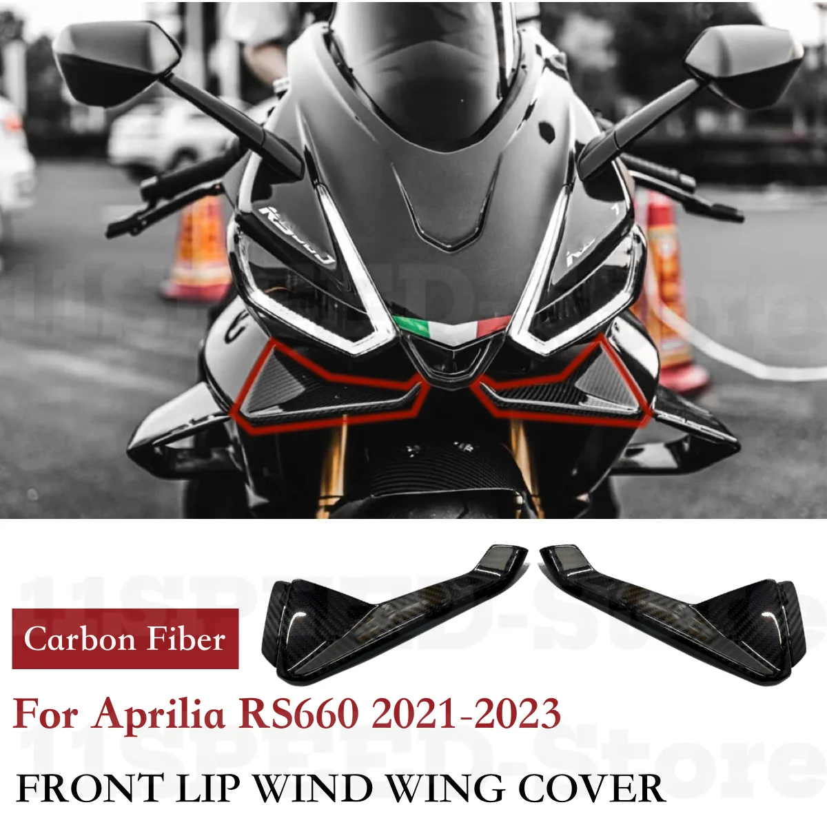 

Motorcycle Accessories Front Lip Wind Wing Cover Cone Aerodynamics Fairing Winglets 3K Carbon Fiber For Aprilia RS660 2021-2023