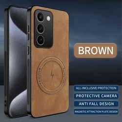 Magsafe Magnetic PU Leather Shockproof Phone Protector Case for Realme C100 5G (Brown)