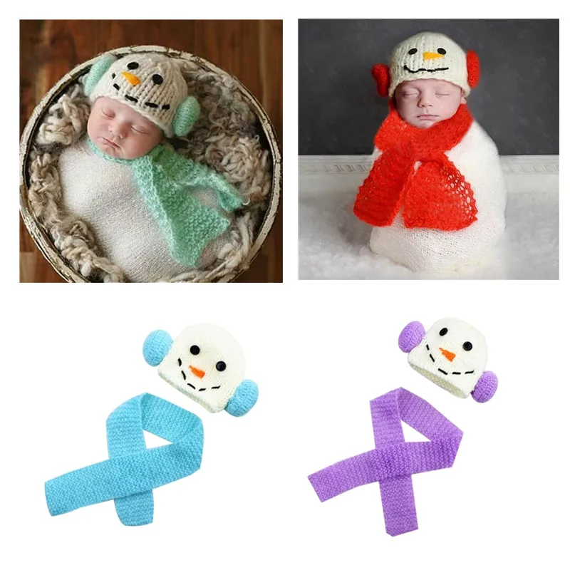 

Newborn Baby Photo Prop Boy Girl Photo Shoot Christmas Snowman Outfits Crochet Cute Infant Snowman Hat Scarf Costume
