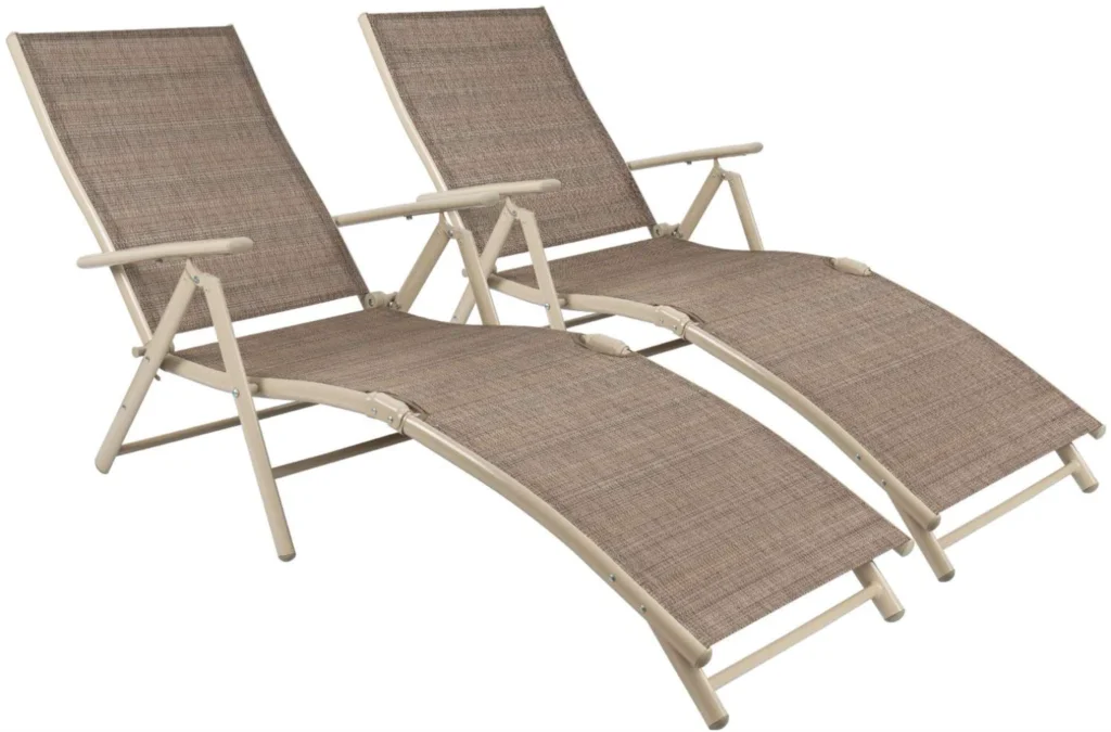 

Patio Lounge Chairs Set of 2 Beach Adjustable Chaise Outdoor Pool Side Folding Recliners, Beige Chair Recliner