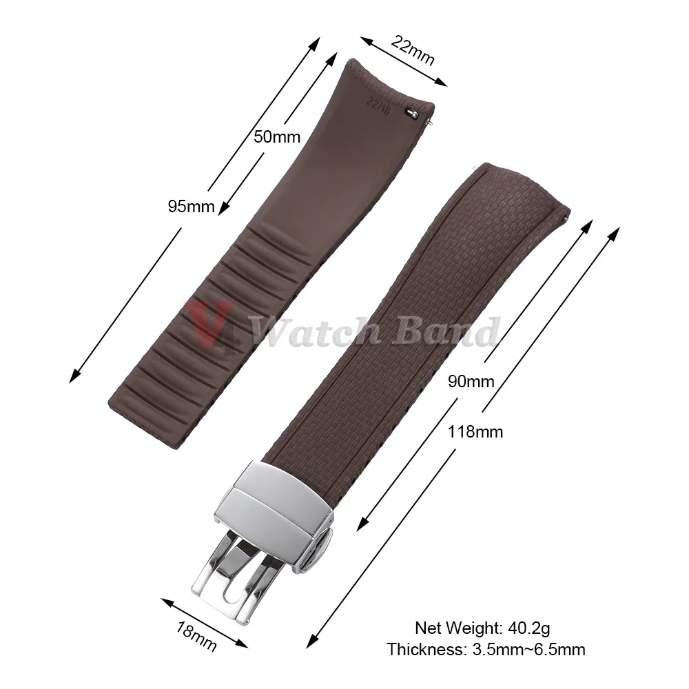 Elegant FKM Rubber Watch Strap with Curved Ends and Quick Release in Multiple Sizes (18-24mm)