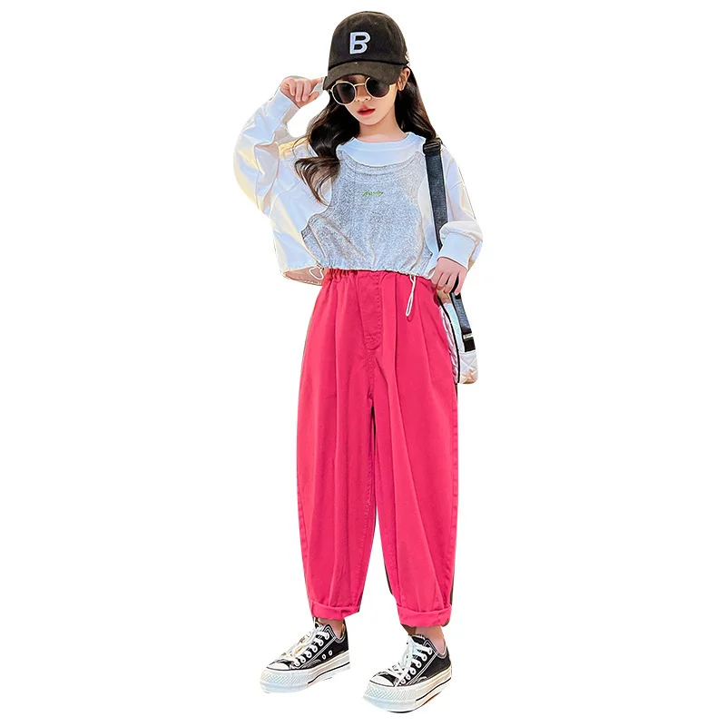

Spring New Children's Clothing Set Vest Print Design Top + Loose Casual Trousers 2pcs Fashion Streetwear Outfits for Girl 4-14 Y