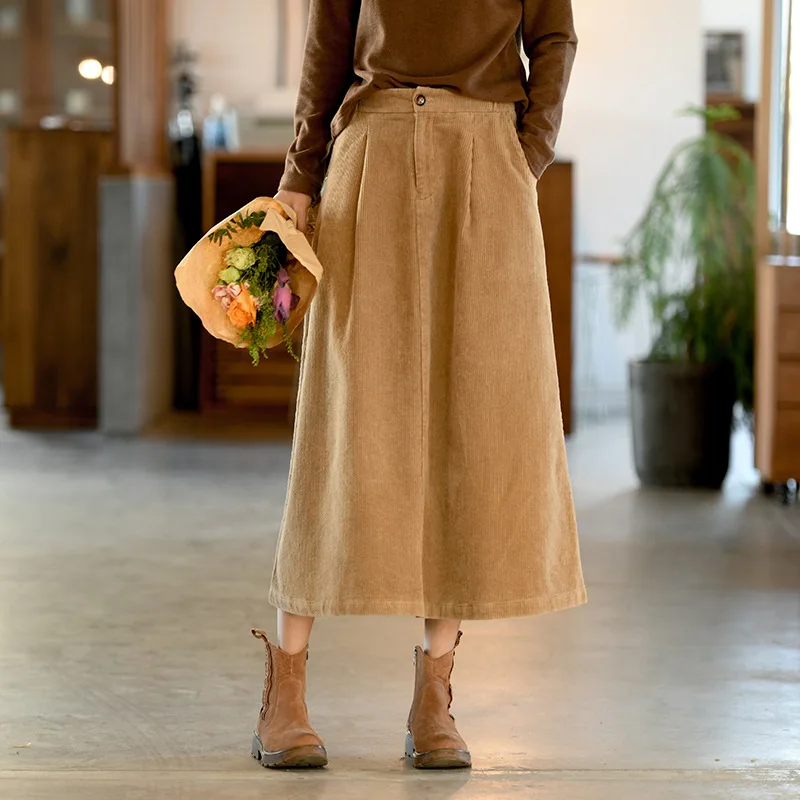 

2023 New Corduroy Retro Pleated High Waist Skirt Women A-Line Skirt Female Autumn Winter Casual Classic Mujer Female Clothing