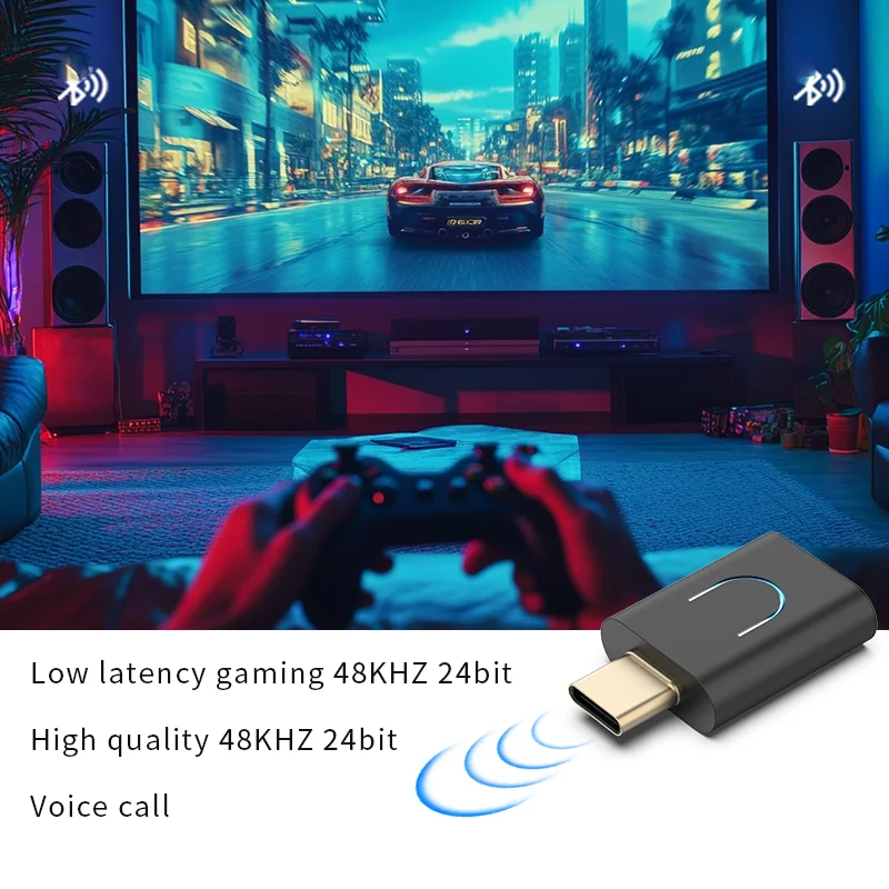 LC3 Bluetooth-compatible 5.4 Audio Transmitter aptX-LL/HD Type-c Wireless Stereo Music Adapter with Auracast for PC TV for PS4/5