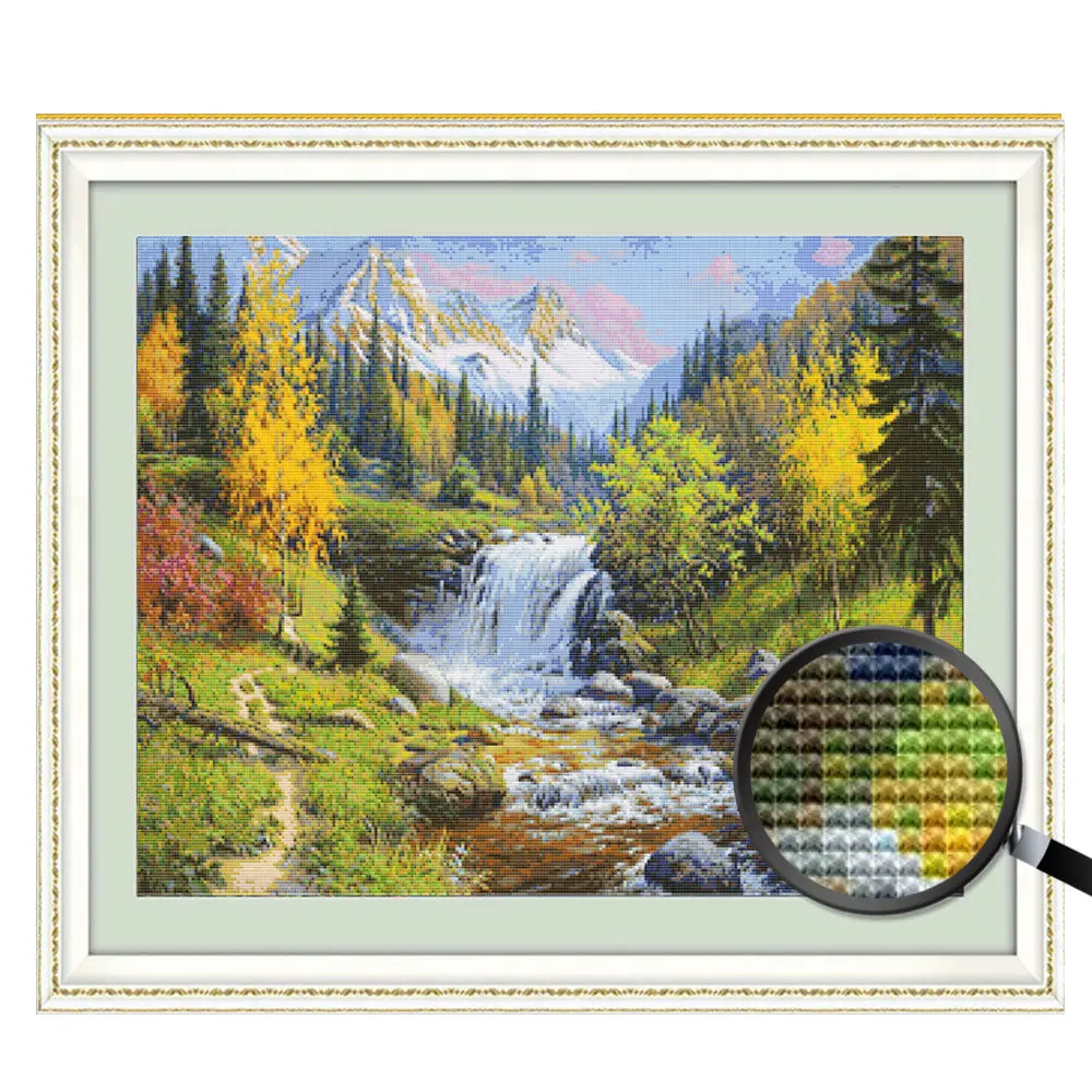 Cross Stitch Tree Lake Needlework Sets 14CT 40x50cm For DIY Home Decoration