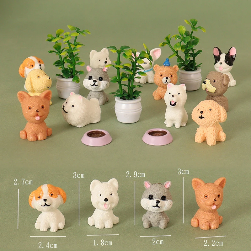 

4Pcs/set Dollhouse Simulated Pet Dog With Dog Food Potted Ornament Model For 1/12 DollsHouse Living Room Scene Decor Accessories