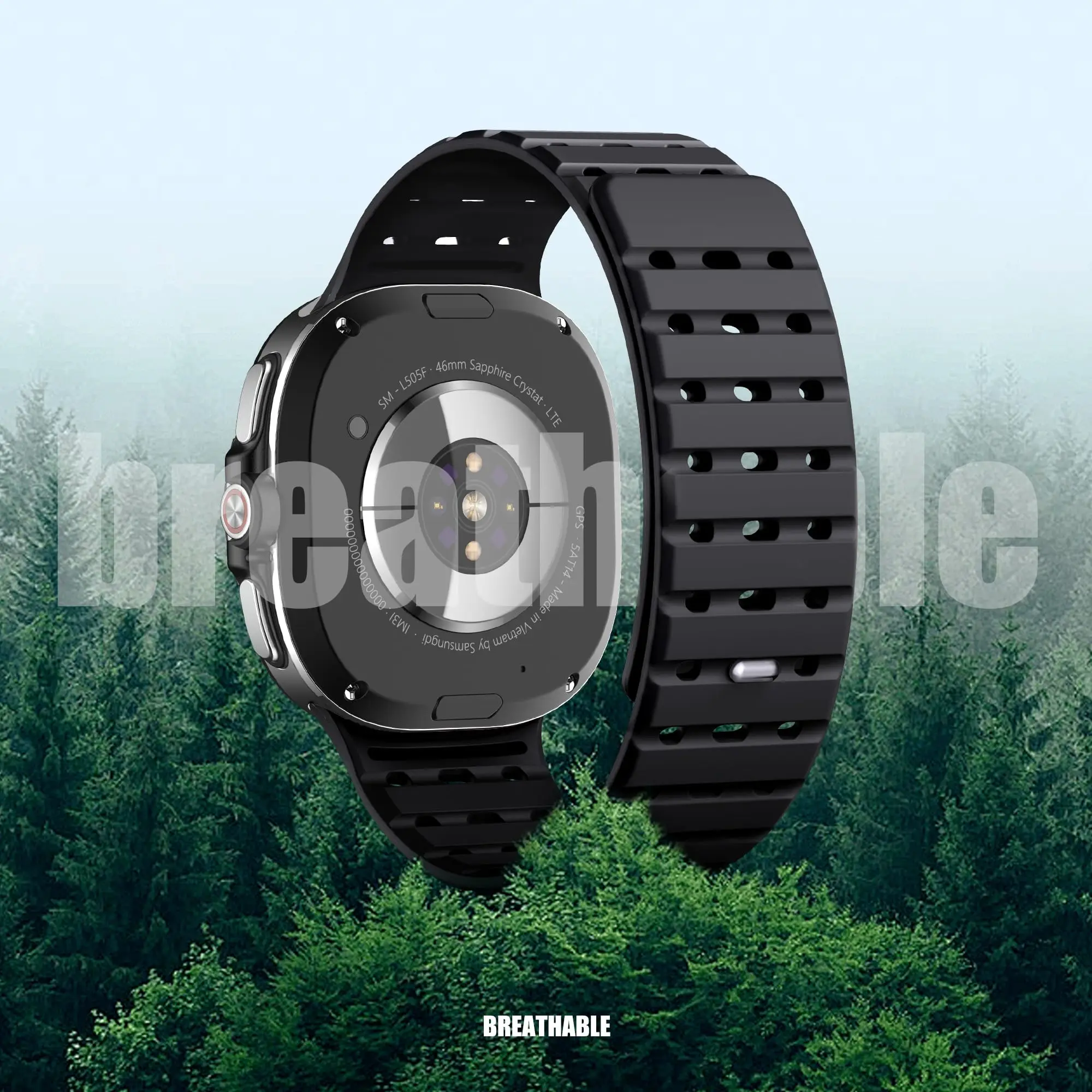 Sport Breathe Magnetic Silicone Watch Band with No-Gap Curved End Design