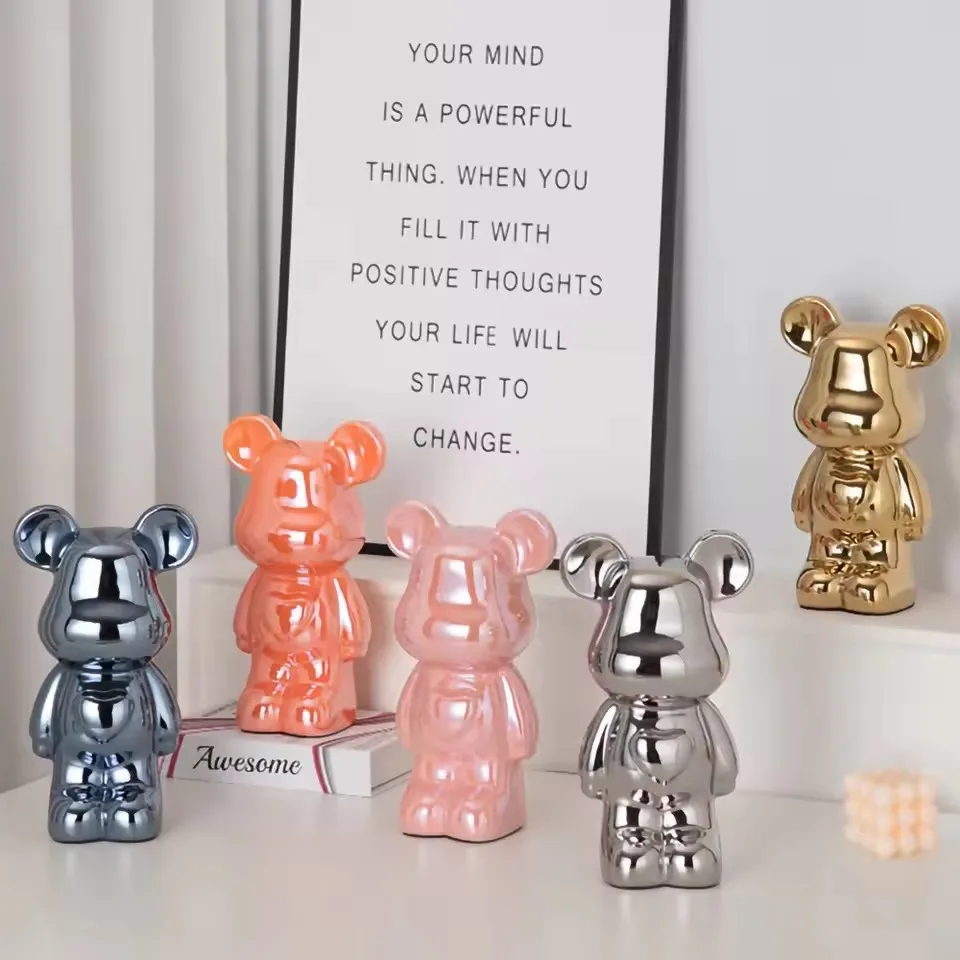 Keramische cartoon teddybeerfiguur, liefdesbeer ornament, kleine spaarpot voor de woonkamer, wijnkast, bureaudecoratie._voghion.com