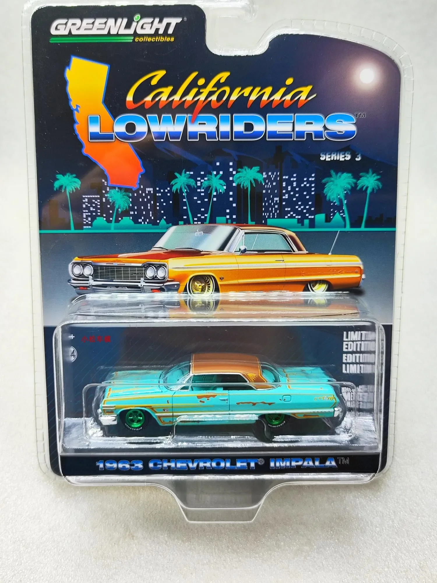 

1: 64 California Low lying Series 3-1963 Chevrolet Impala - Teal Green Edition Collection of car models