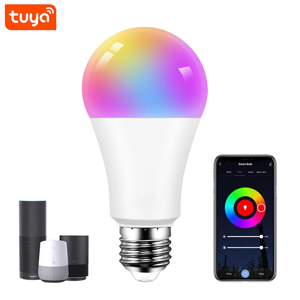 구글 홈 데스크 램프용 LED 전구, E27 LED 전구, 와이파이 스마트 RGB LED 램프, TUYA 220V 알렉사 램프, 스마트 라이프, 밝기 조절 색상 전구, 광원