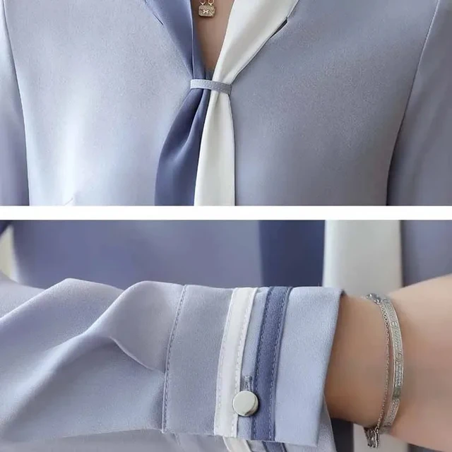 بلوزات شيفون نسائية كلاسيكية بأكمام طويلة ورقبة على شكل حرف V ، بلوزات فضفاضة ، ملابس غير رسمية ، أحادية اللون ، أنيقة ، مكتب ، خريف