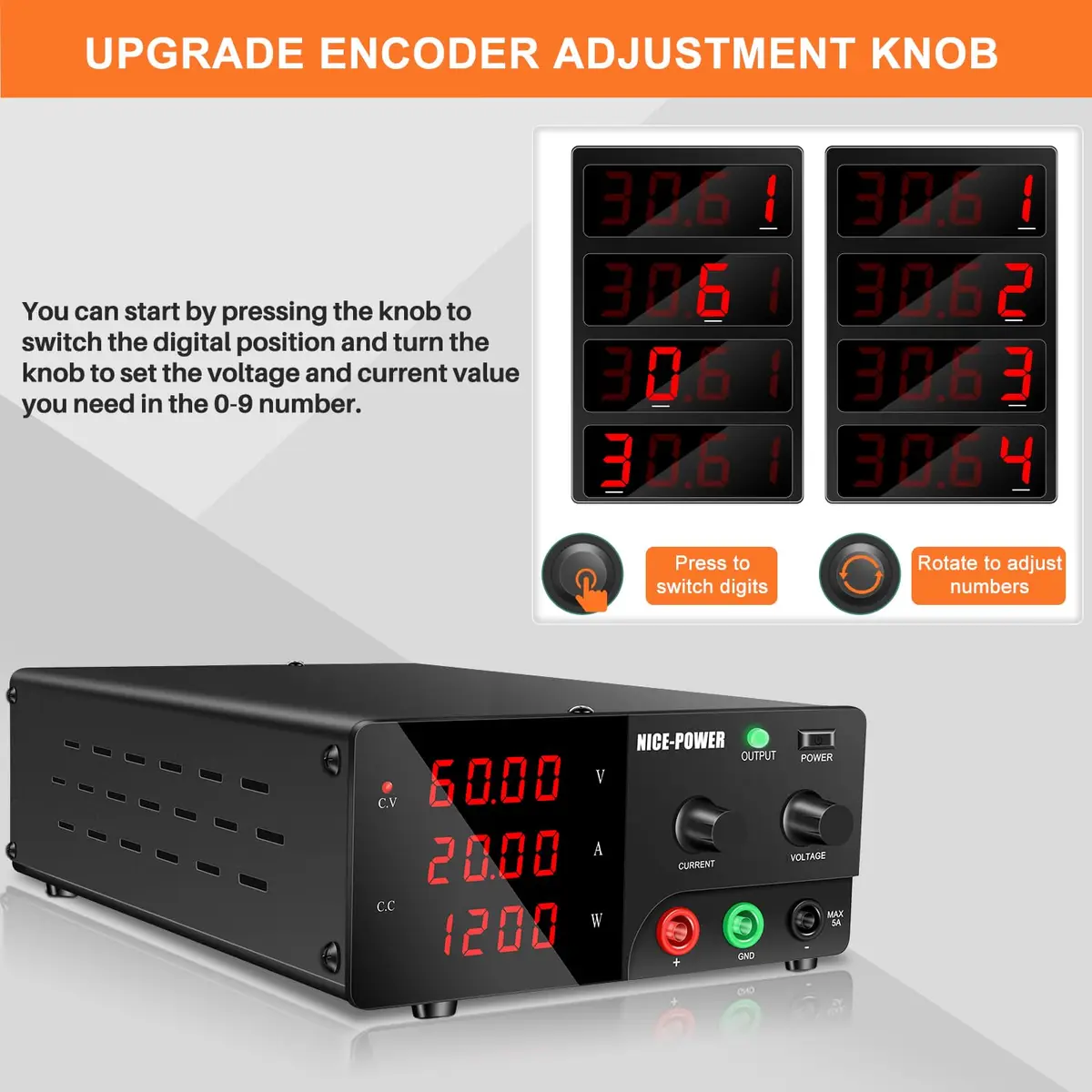 120V 10A 1200W Adjustable Lab DC Power Supply 60V 20A Bench Power Source 30V 30A 20A Digital Power Supply For Batter Charging — view 5